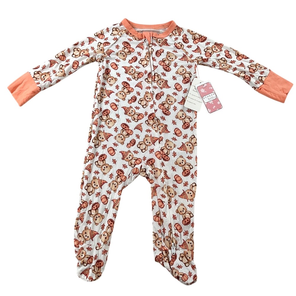Btween Baby 6M Bamboo Rayon Halloween Bear Pumpkin Footed Sleeper NWT